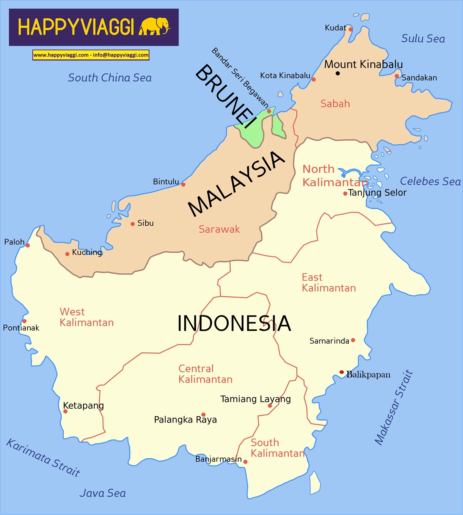 Mappa Cartina del Kalimatan - Borneo Indonesia