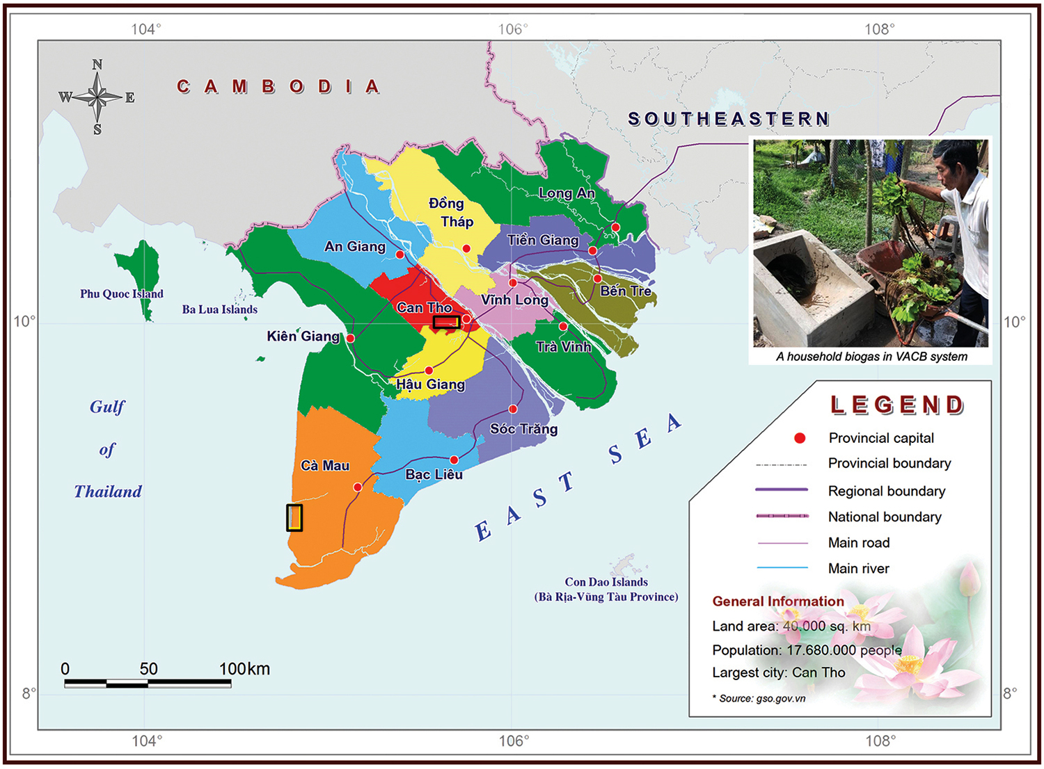 Carta gegrafica mappa Mekong Delta (Sud Vietnam)